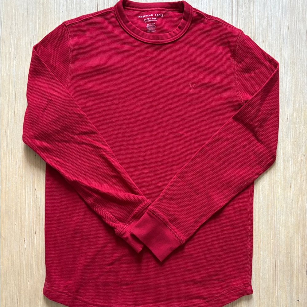 American Eagle Super Soft Waffle Textured Standard Fit Red Long Sleeve Shirt XS